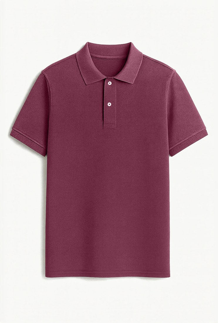Polo liso oversize desgastado 220 g, Rosa oscuro (frente)