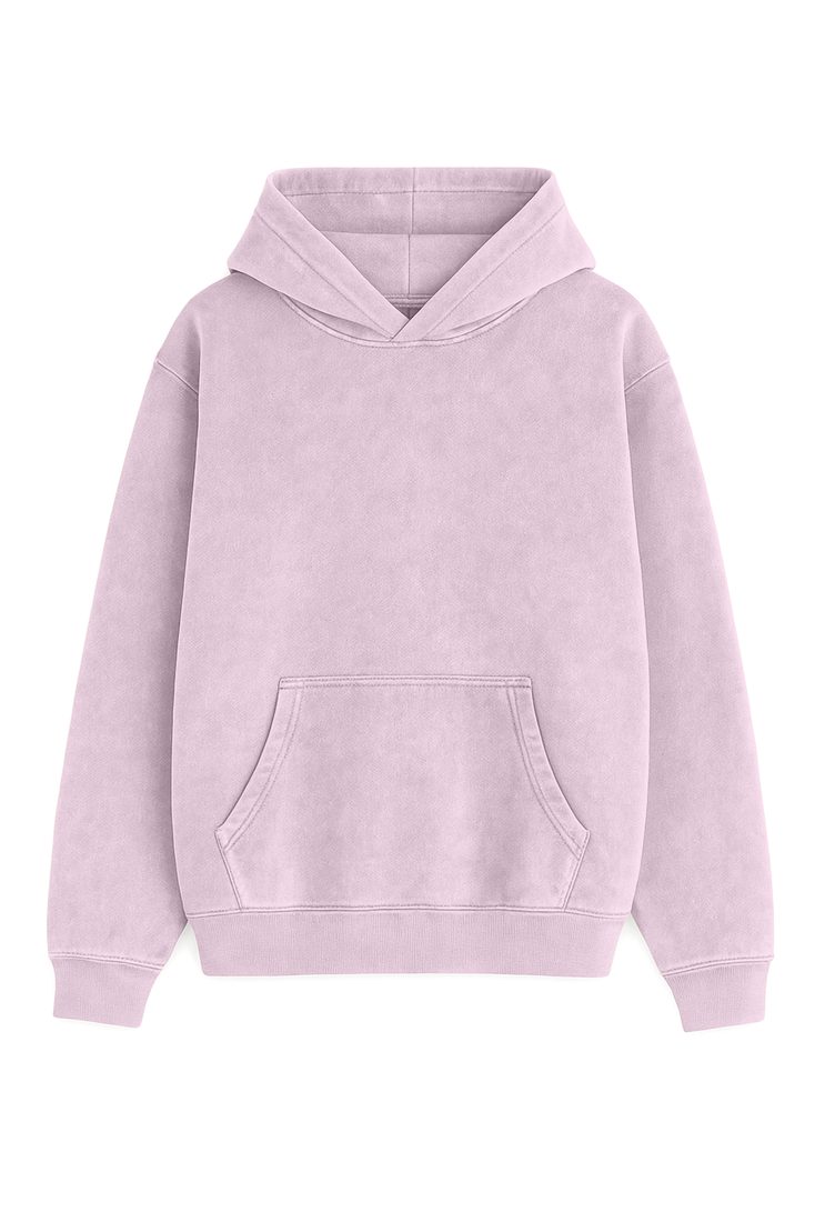 Sudadera con capucha lisa oversize desgastada 350 g, Lila claro (frente)