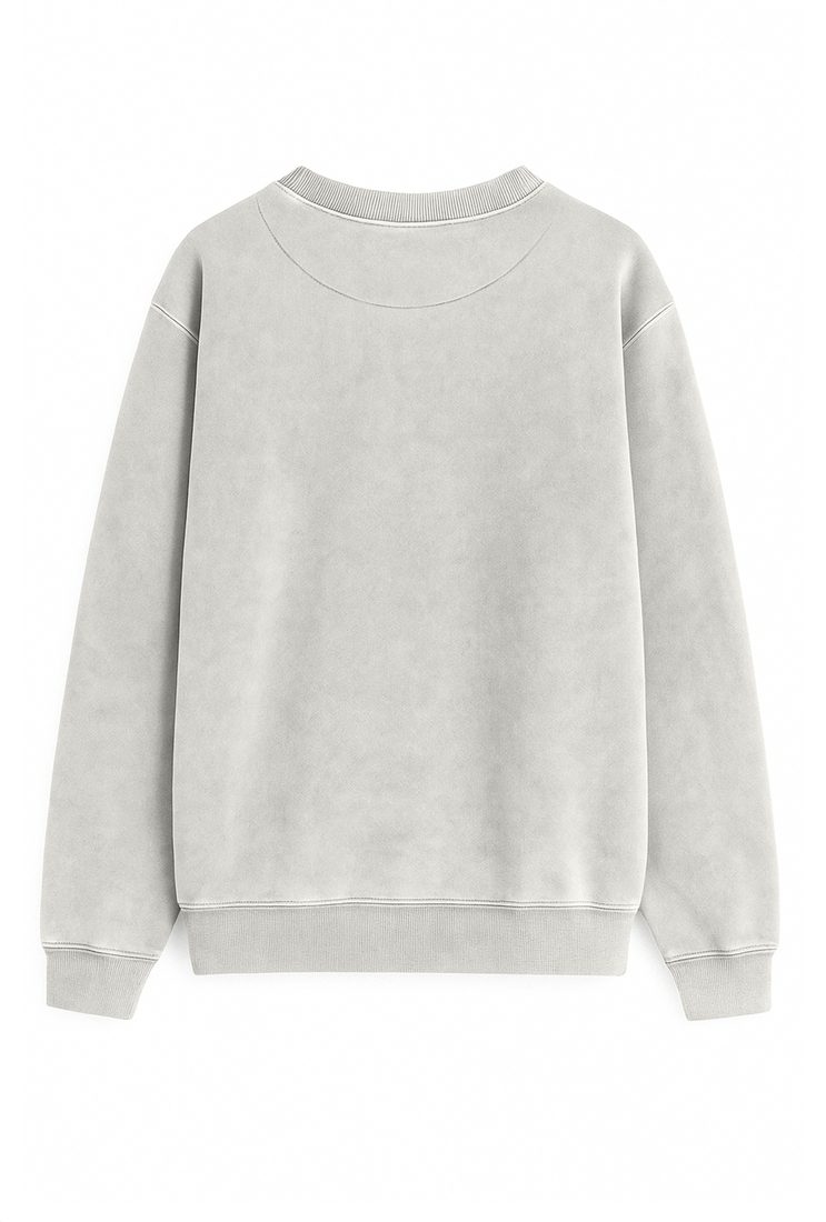 Sudadera sin capucha lisa oversize desgastada 350 g, Gris claro (espalda)