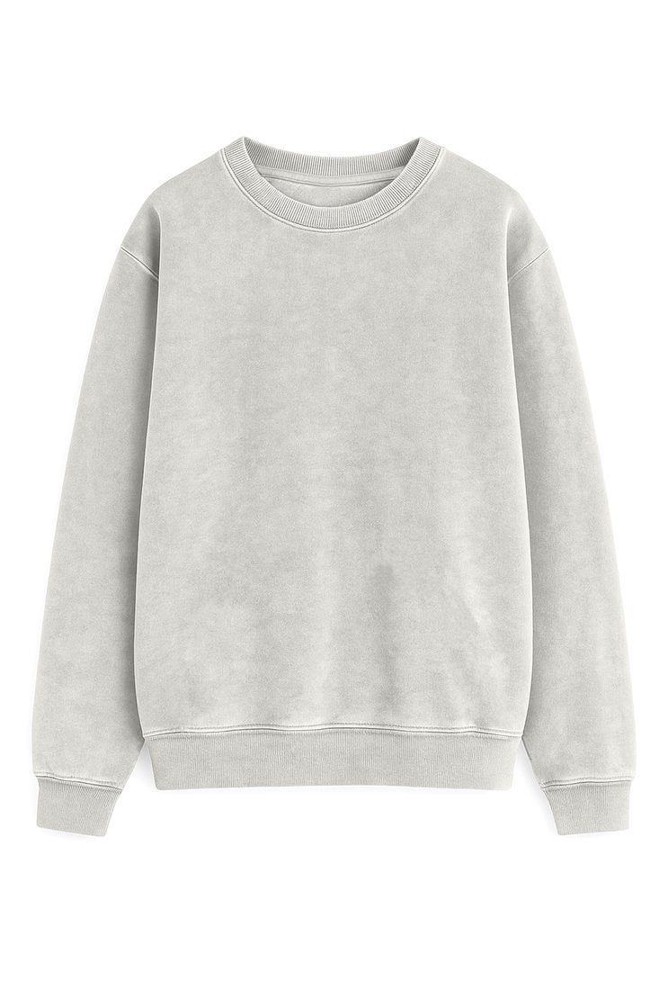 Sudadera sin capucha lisa oversize desgastada 350 g, Gris claro (frente)