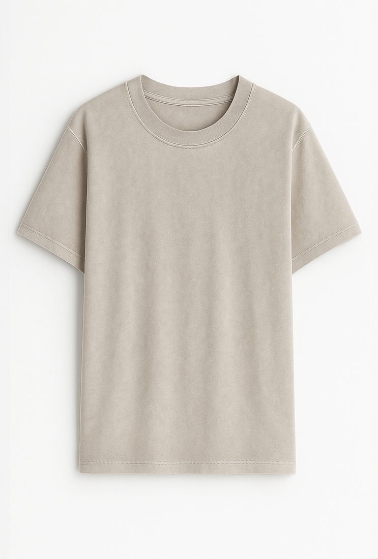 Camiseta lisa oversize desgastada 185 g, Beige (frente)